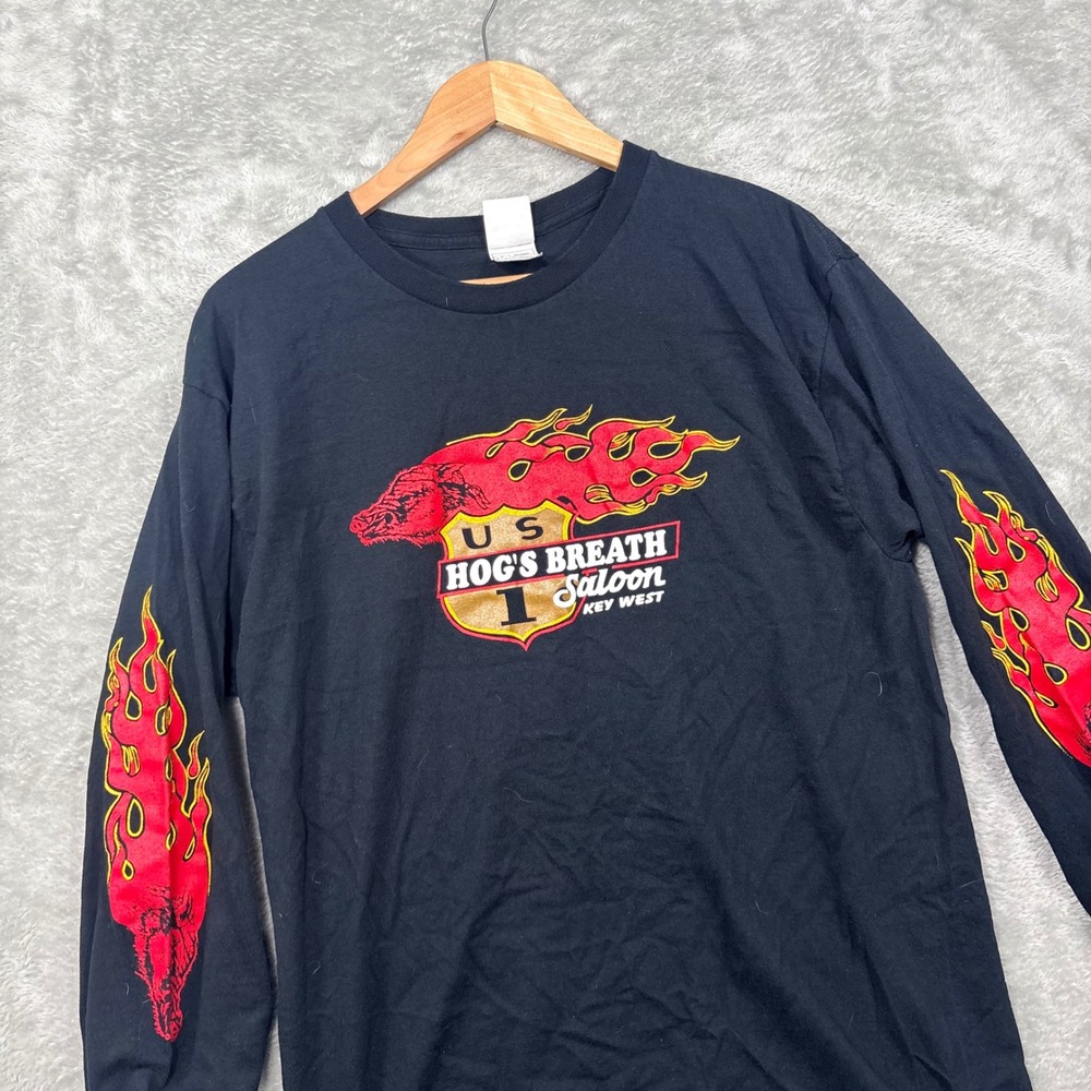 Fruit of the Loom Hog's Breath Saloon Mens L Black Long Sleeve Flame Graphic Tee